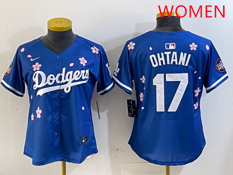 Women Los Angeles Dodgers #17 Ohtani Blue Sakura Edition 2025 Nike MLB Jersey style 1->women mlb jersey->Women Jersey